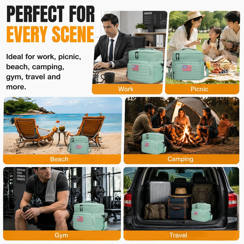 Goloni Lunch Box for Men & Women, Small Cooler Soft Thermal Leakproof Bag with Shoulder Strap, Multi-Pockets for Picnic, Beach, Camping