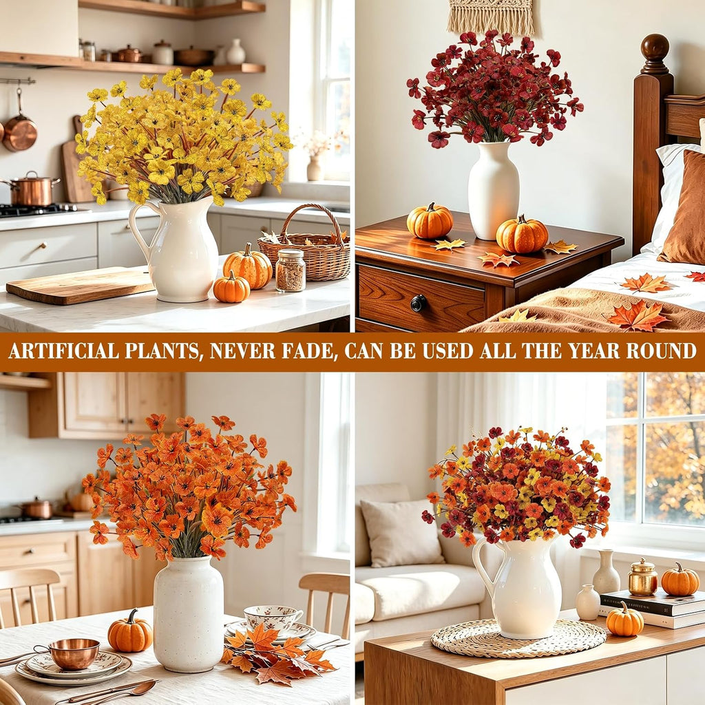 24 Bundles Fall Artificial Flowers for Outdoors Fall Decor UV Resistant