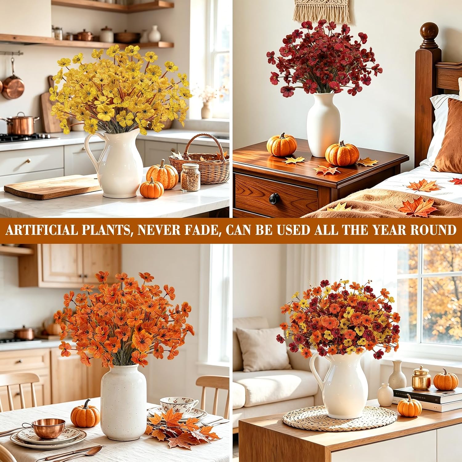 24 Bundles Fall Artificial Flowers for Outdoors Fall Decor UV Resistant