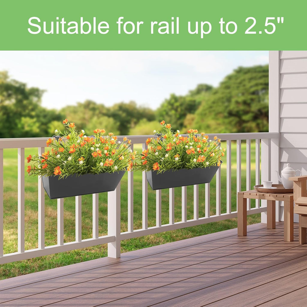 16 Inch Railing Planters Box Metal Hanging Flower Pot 3 Pcs