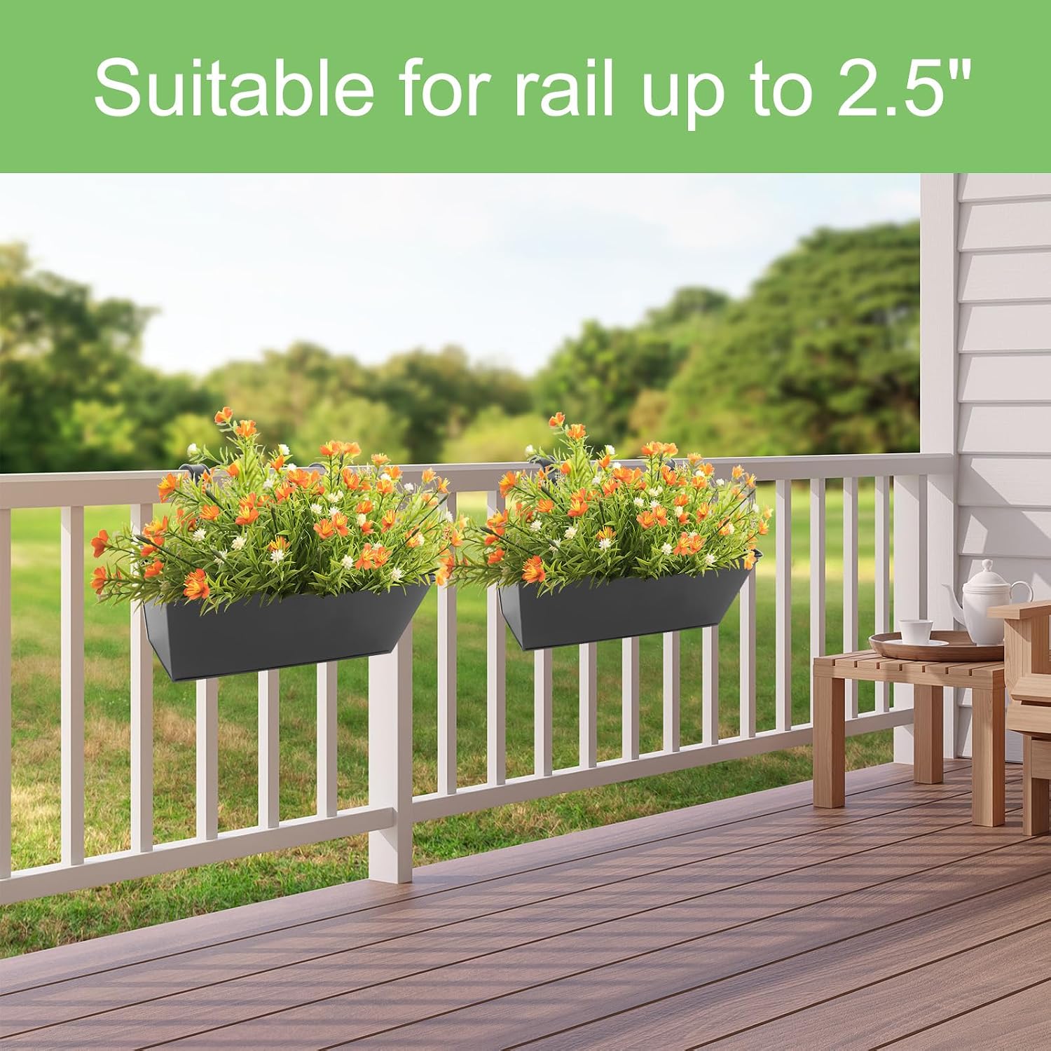 16 Inch Railing Planters Box Metal Hanging Flower Pot 3 Pcs