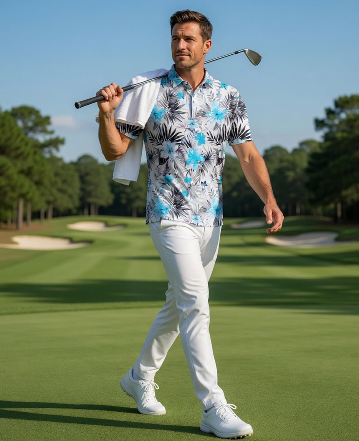 Hodaweisolp Golf Shirts for Men Dry Fit Print Short Sleeve Polo Shirt
