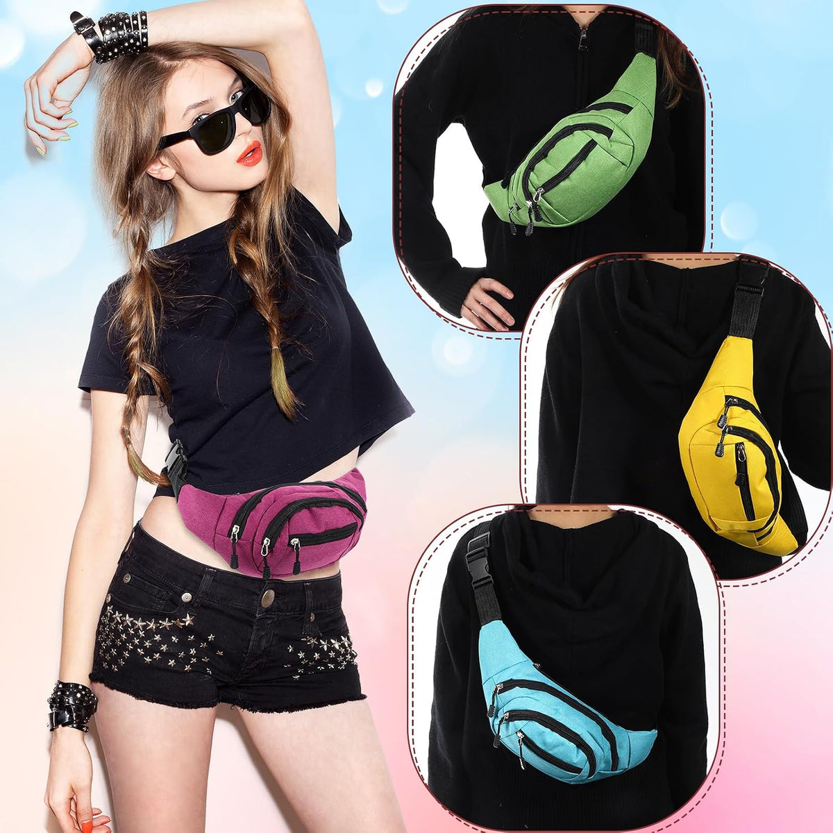 Kajaia 14 Pcs Fanny Pack Bulk Waterproof Waist,Classic Style,Mixed Color