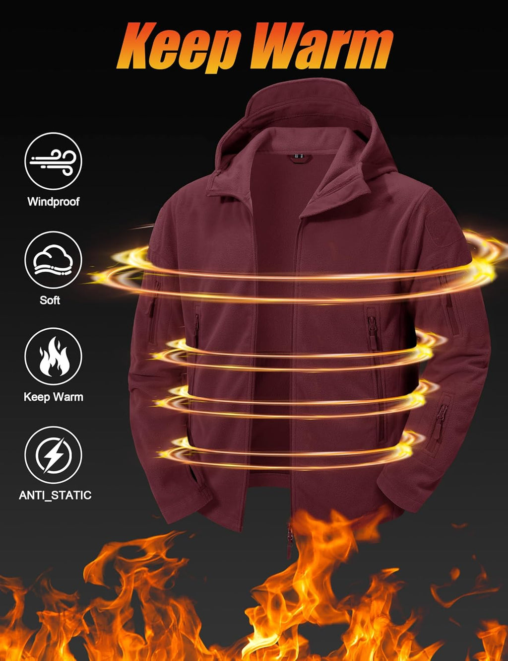 CRYSULLY Men's Military Tactical Sport Warm Fleece Hooded Outdoor Adventure Jacket Coats