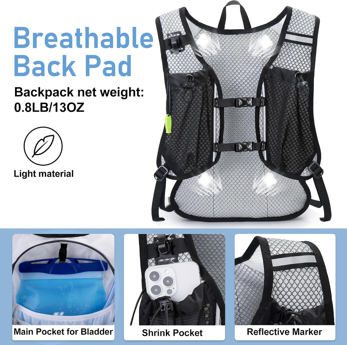 Lightweight Hydration Backpack, Running Backpack with 2L Water Bladder