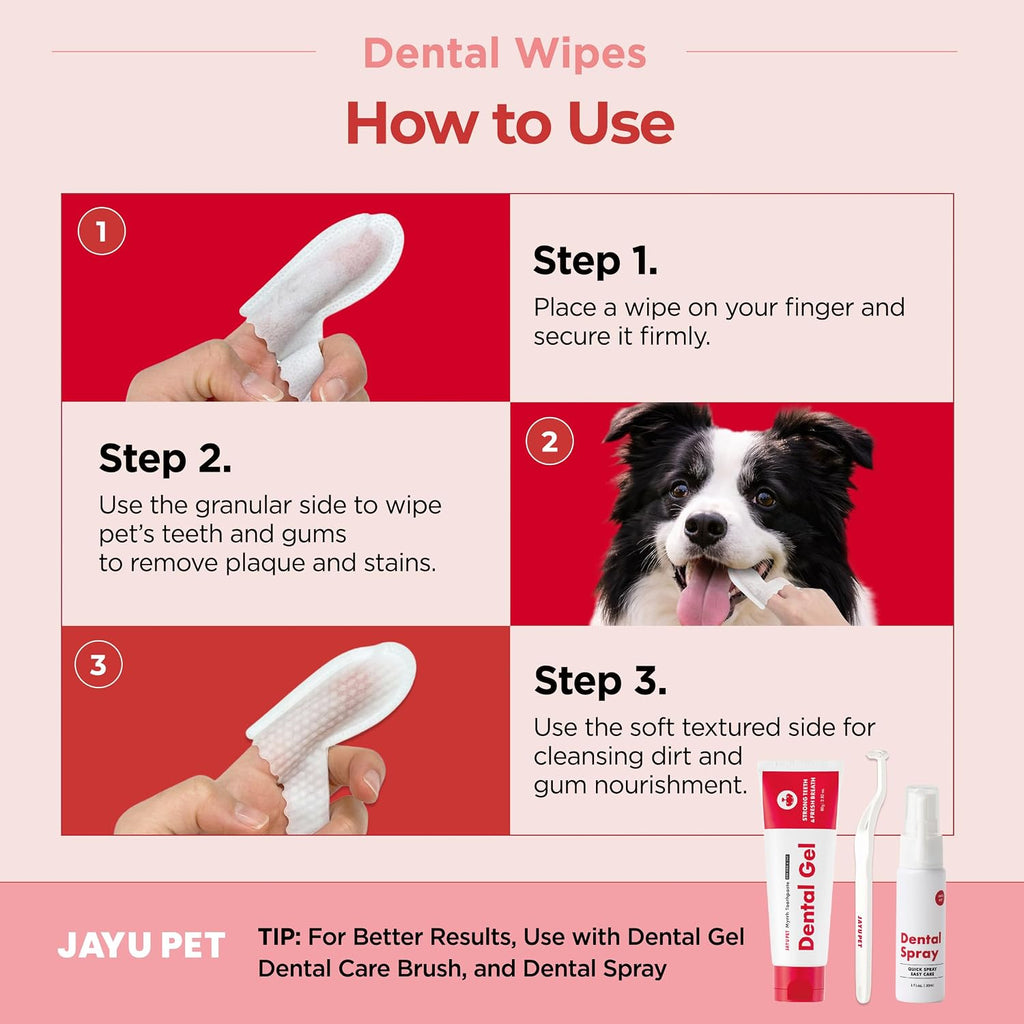 JAYU PET Unscented Dental Finger Wipes for Dogs and Cats, 50 Count
