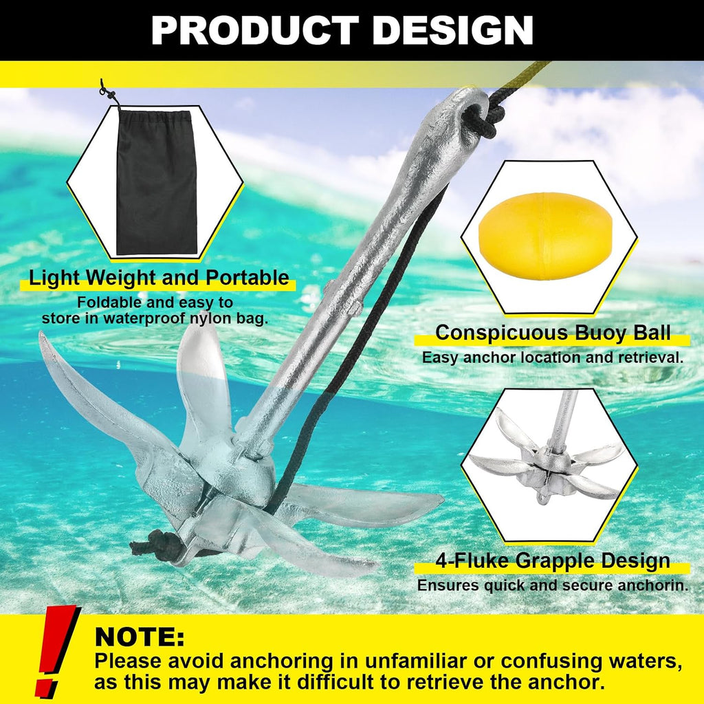 Kayak Anchor Kit, 3.5lbs Folding Kayak Anchor Kit with 40ft Rope