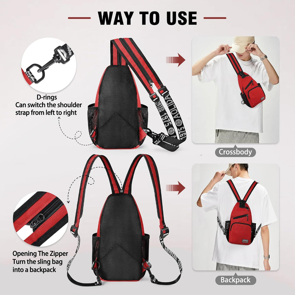 Crossbody Backpack Convertible Sling Bag for Women Men with Adjustable Strap Small Casual Daypack for Hiking Traveling (Small, 11-Inch, Red)