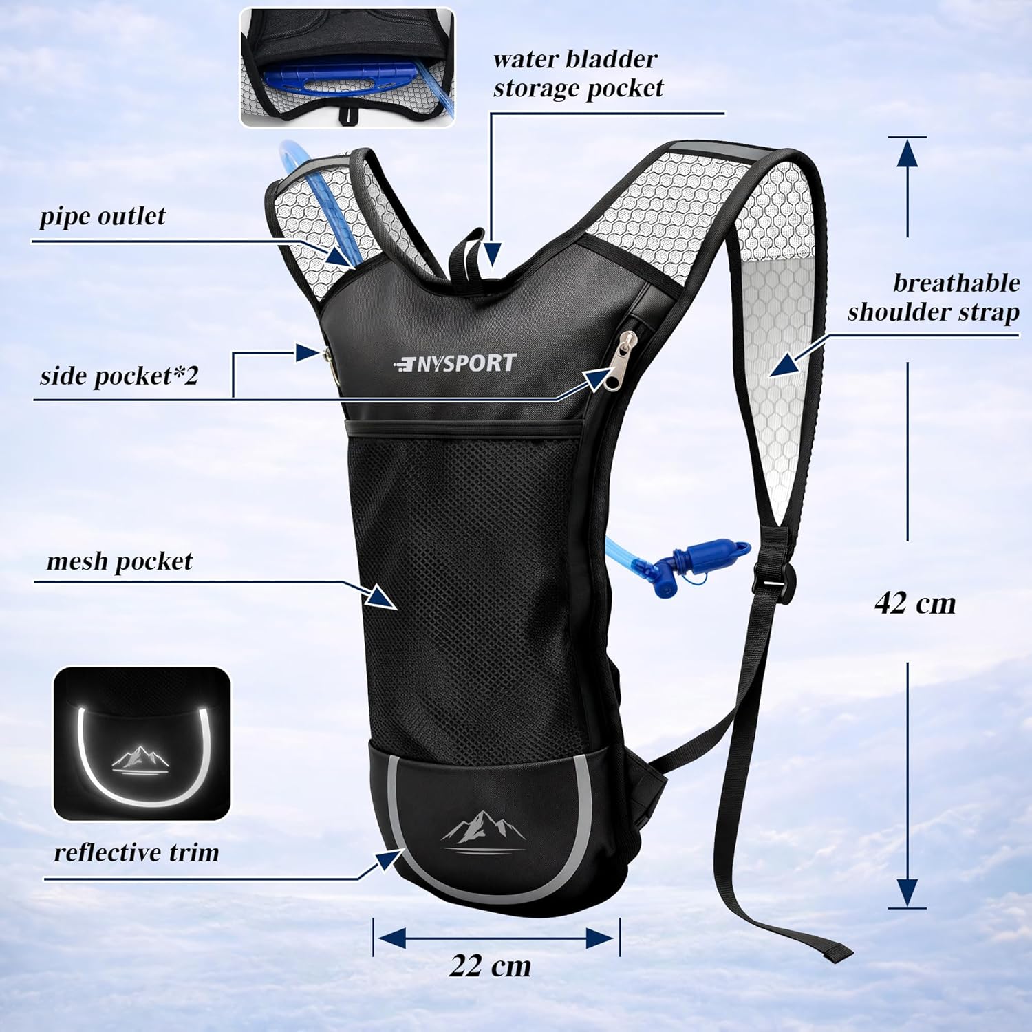 Lightweight 2 Pack Hydration Backpack with 2L Water Bladder for Hiking | Breathable Reinforced Shoulder Straps, Odorless & Explosion-Proof Bladder, 3 Layer Pockets Water Bag, for Running Cycling