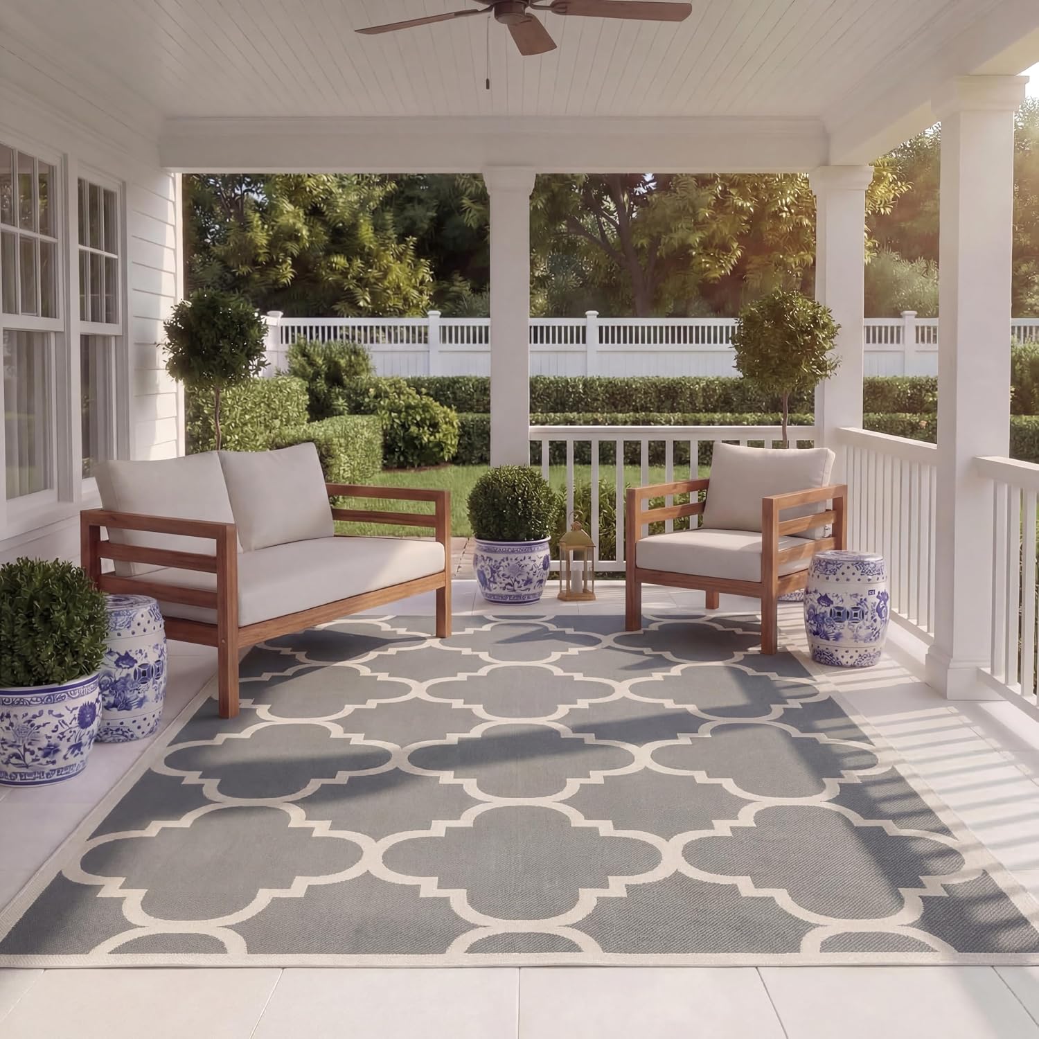 SAFAVIEH Washable Rug Outdoor Courtyard Collection - 2' x 3'7", Green & Beige, Non-Shedding & Easy Cleaning, Ideal for Patio, Front Door, Entryway, Doormat (CY6243-244)