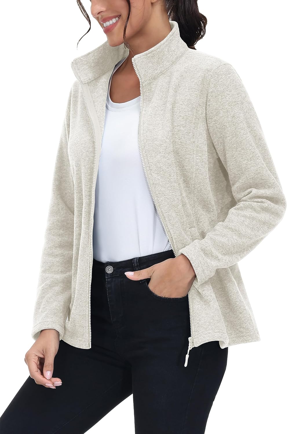 MAGCOMSEN Womens Fleece Zip Up Jacket with Pockets Lightweight Soft Coat
