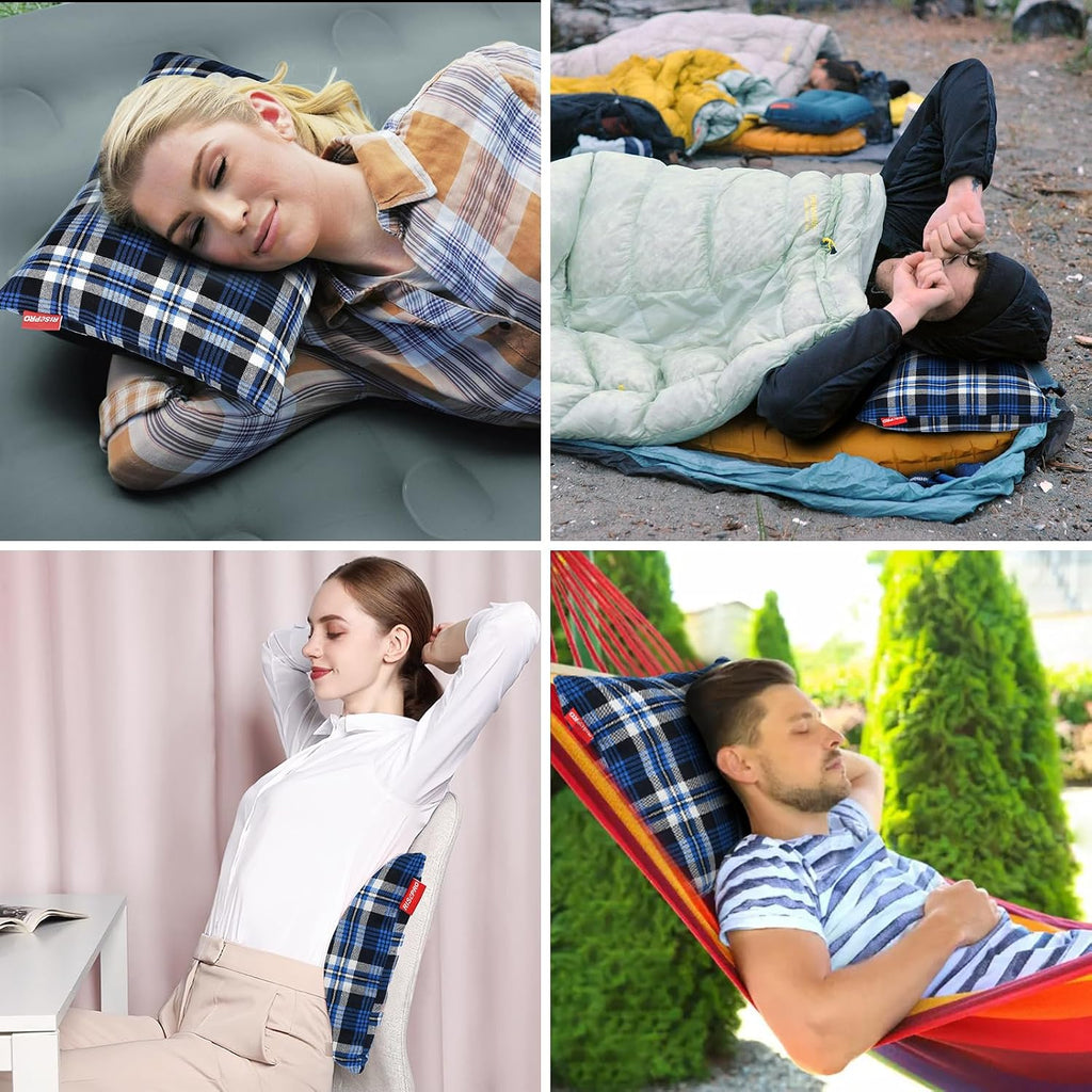 Outdoor Camping Pillow Lightweight, Compressible, Flannel Travel Pillow Cases, Washable Removable Pillow Cover Camping and Backpacking Blue