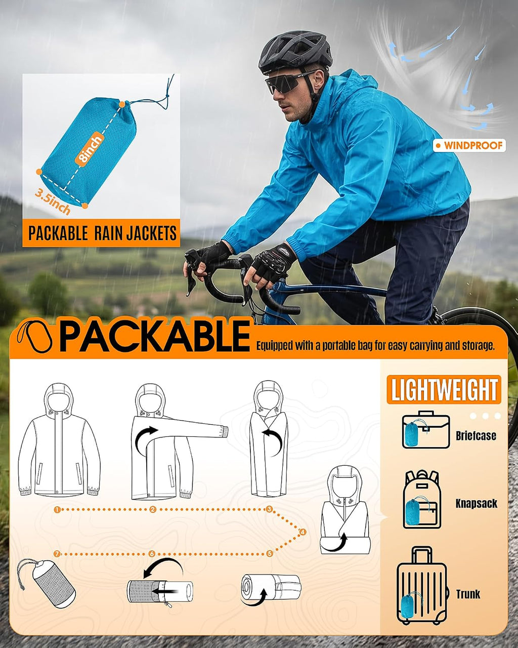 Outdoor Ventures Men's Rain Jacket Waterproof Lightweight Packable Raincoat