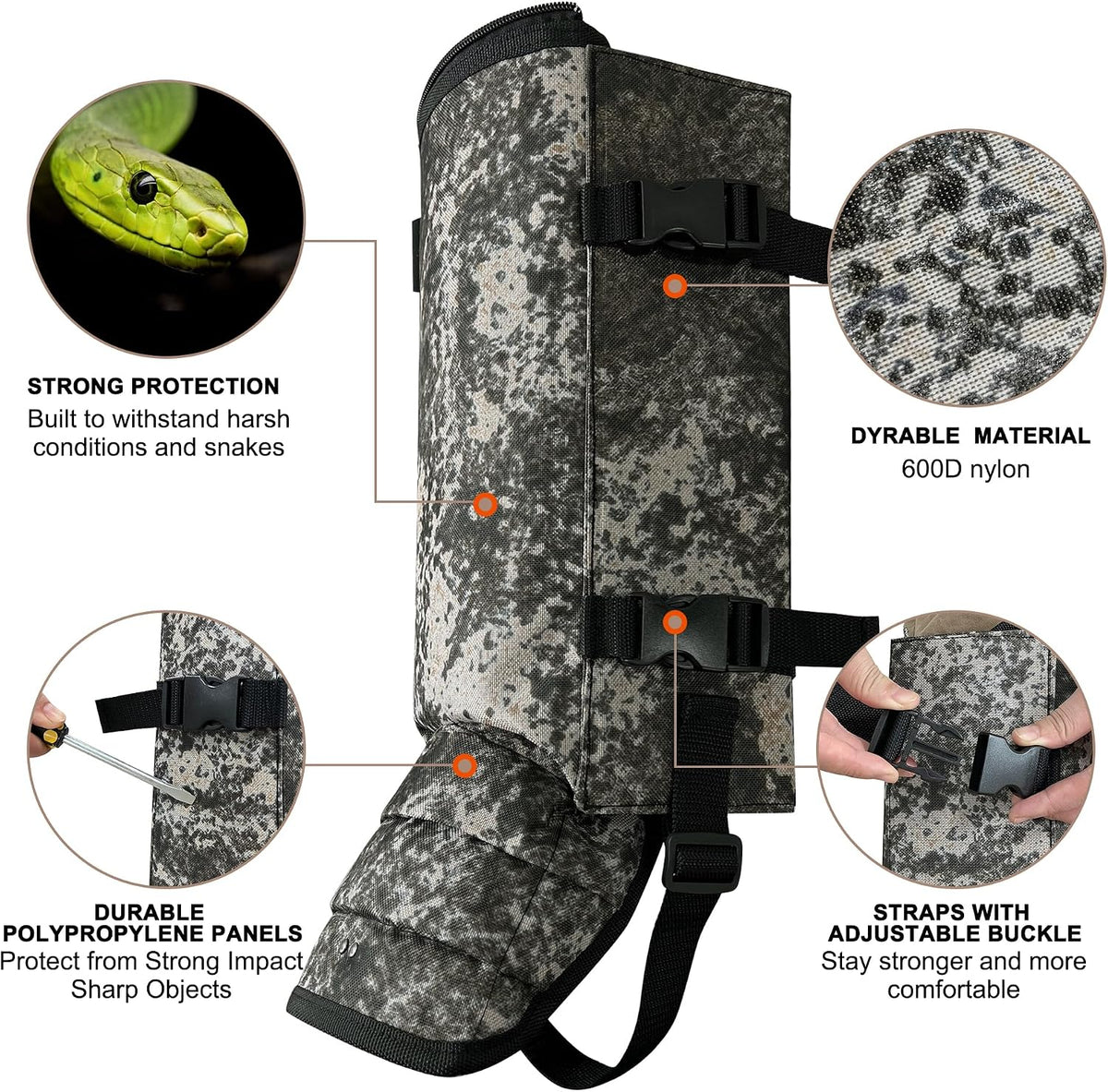 MDSTOP Snake Gaiters Leg Guards, Waterproof Snake Guards, Adjustable Snake Bite Protection for Lower Legs, Snake Chaps for Men & Women, Snake Proof Gaiters for Hunting,Outdoor and Farm Working