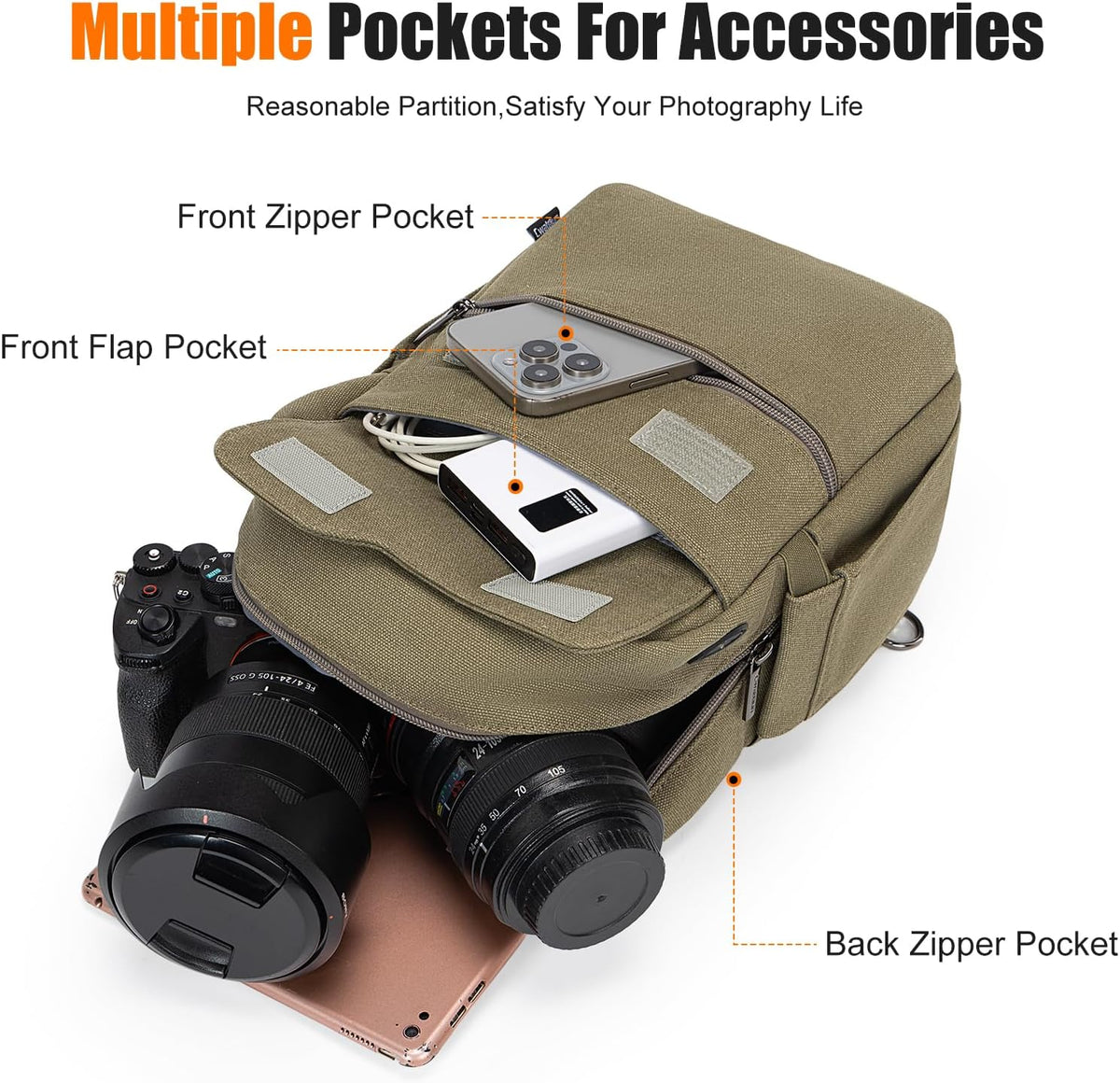 Cwatcun Large Canvas Sling Bag, Crossbody Chest Bag with Tripod Holder