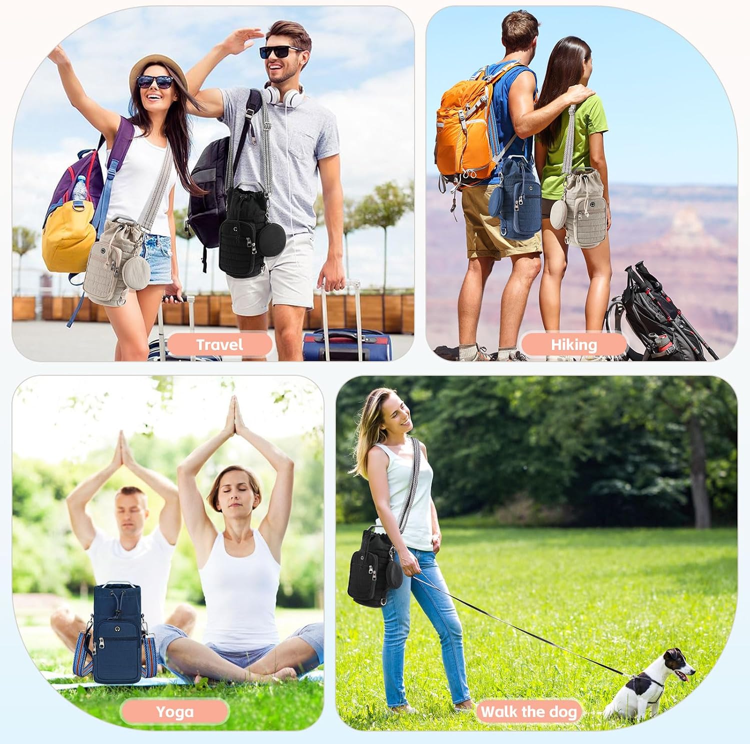 Water Bottle Carrier Bag with Strap Phone Pocket for Walking, Hiking, Cycling