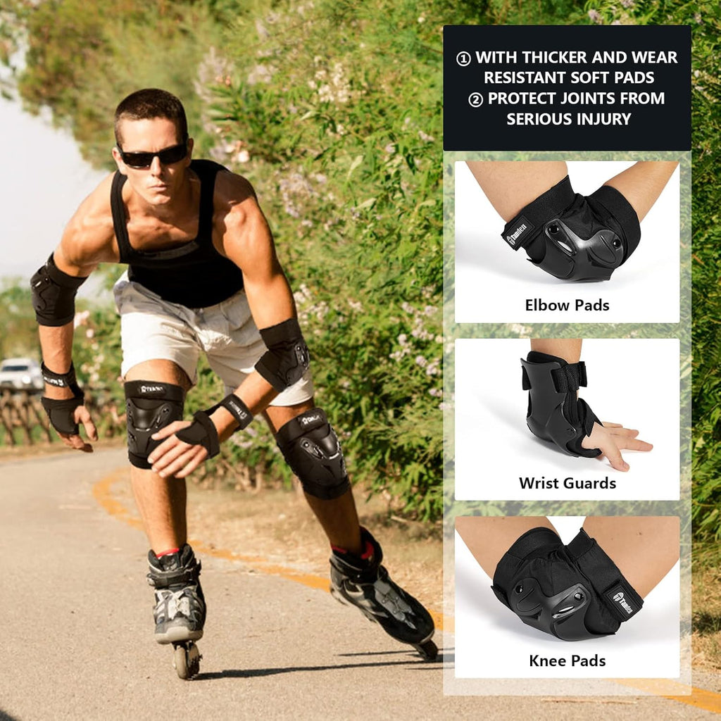 Tanden Skating Protective Gear Knee and Elbow Pads Wrist Guards for Roller Skating Skateboarding, Skate Pads Adult Knee Pads