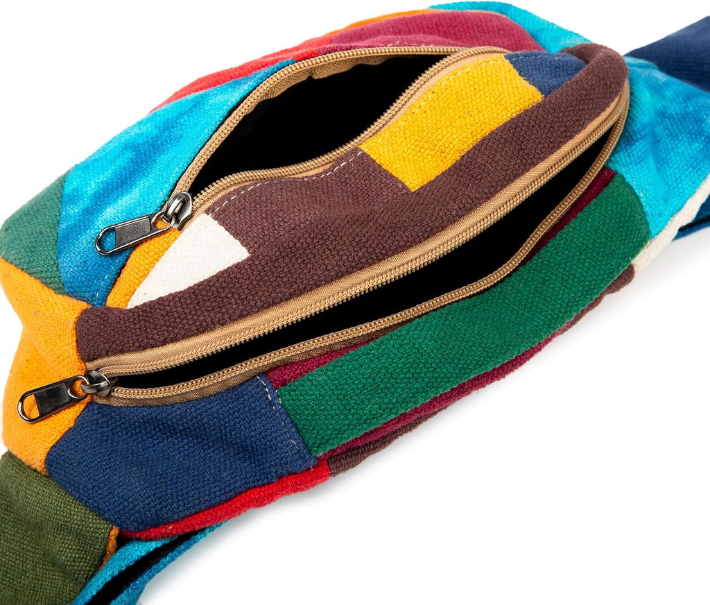 Freakmandu Eco-Friendly Boho Hippie Style Hemp Fanny Pack White Hip Waist Bag for Hiking Running Jogging