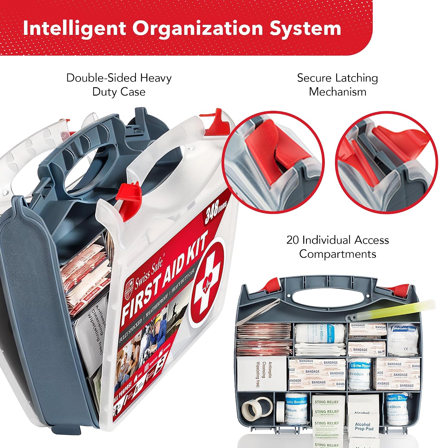 Swiss Safe 2-in-1 348 Pcs Large First Aid Kit for Camping, Travel & Car