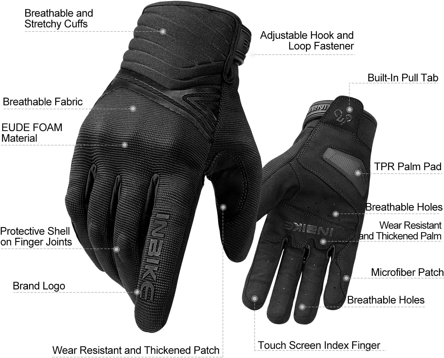 INBIKE Motorcycle Gloves Breathable Mesh Touchscreen Hard Knuckles