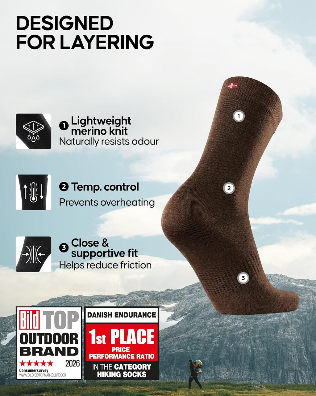 DANISH ENDURANCE Hiking Liner Socks, 2 & 4-Pack