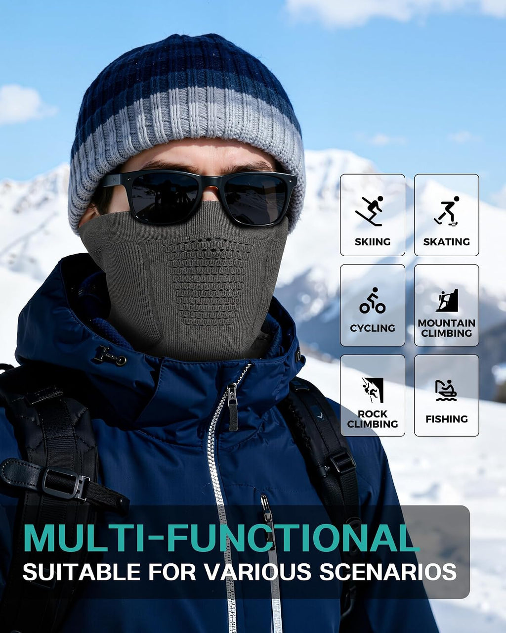AOPREL Winter Neck Gaiter Breathable Neck Warmer Windproof Half-Face Mask