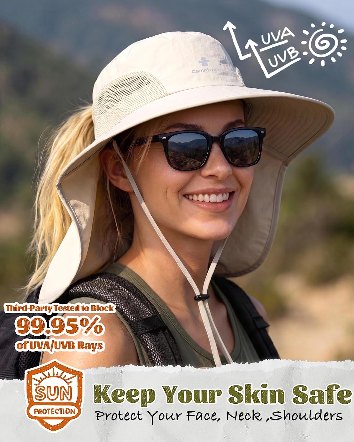 Camptrace Sun Hats for Women Men with Neck Flap UV Protection Wide Shade