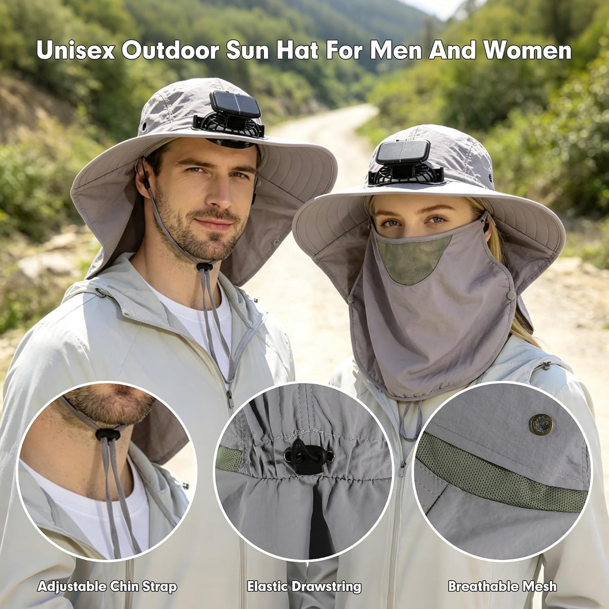 Outdoor Sun Hat Detachable Neck Face Flap UPF 50+UV Protection Visor Fishing Hats with Neck Flap for Men & Women
