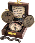 May Your Faith Always Guide You Pslam 32:8 Engraved Compass, Pocket Gift for Hiking, Religious Brass Compass with Wooden Box, Navigational Outdoor Compass Great Gift Item for Your Loved Ones