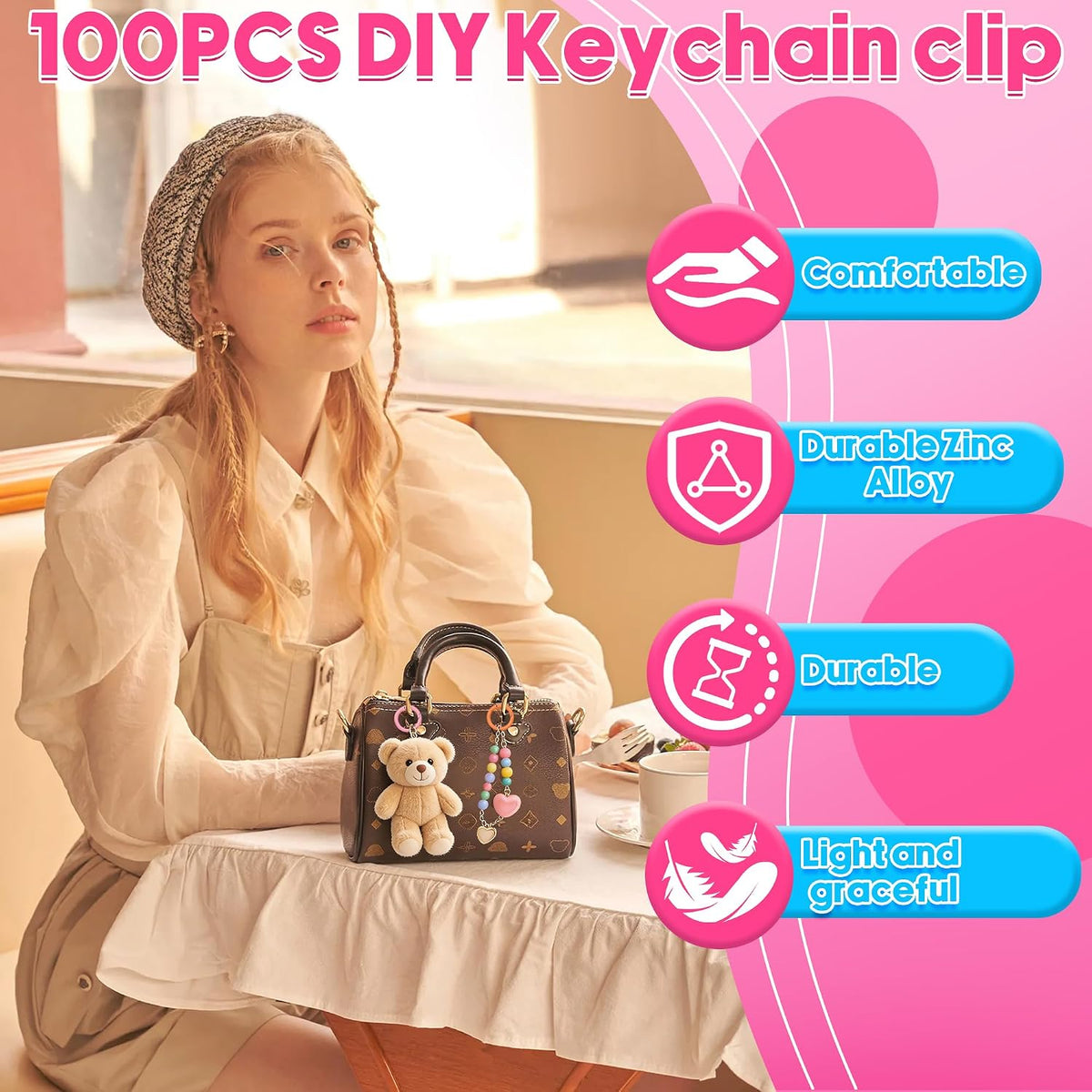 100 Pcs Round Carabiner Keychain Rings Bulk-10 Colors Metal Key Ring Clips Spring O Rings for DIY Keychain Making Supplies, Purse Bag Charms, Lanyard, Crafts (0.9 Inch, Assorted Colors)