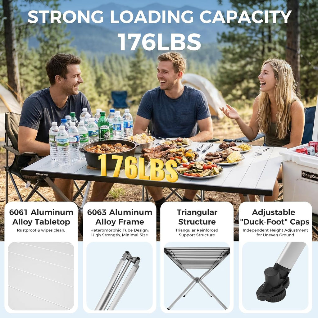 KingCamp 57.4" Oversized Folding Camping Table, Aluminum Roll Up Table