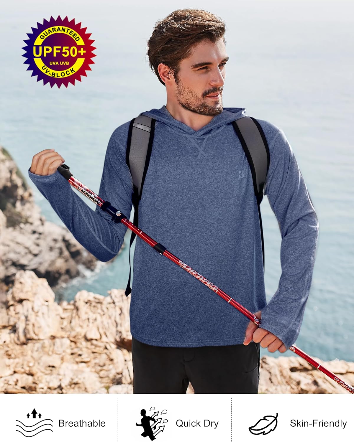 Roadbox Men's UPF 50+ Fishing Shirts, Long Sleeve UV Sun Protection Hoodie