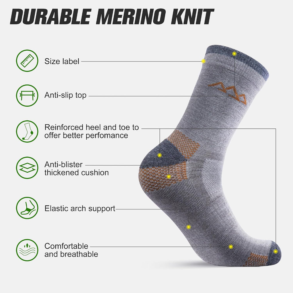 innotree Men's Merino Wool Hiking Socks 3 Pairs