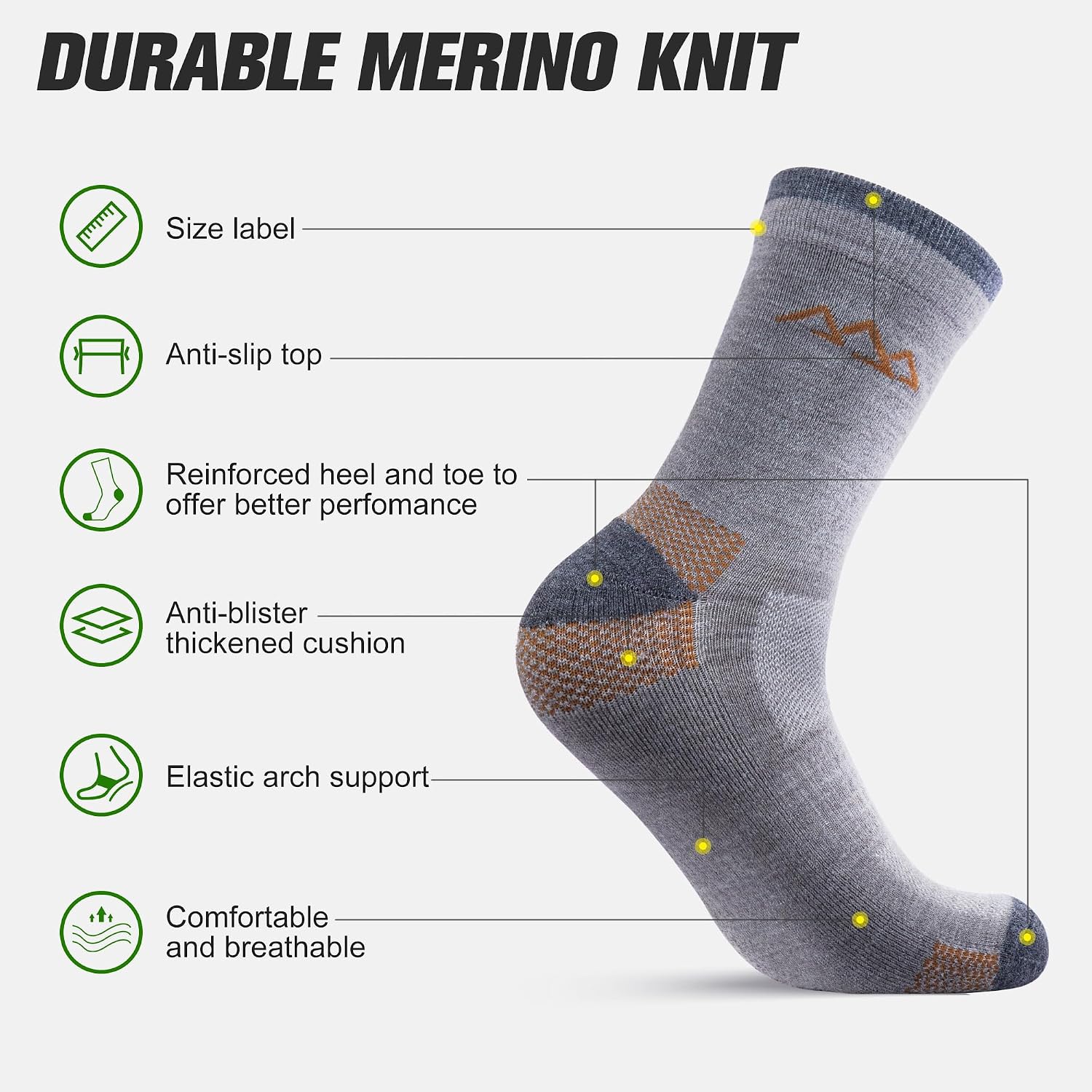 innotree Men's Merino Wool Hiking Socks 3 Pairs