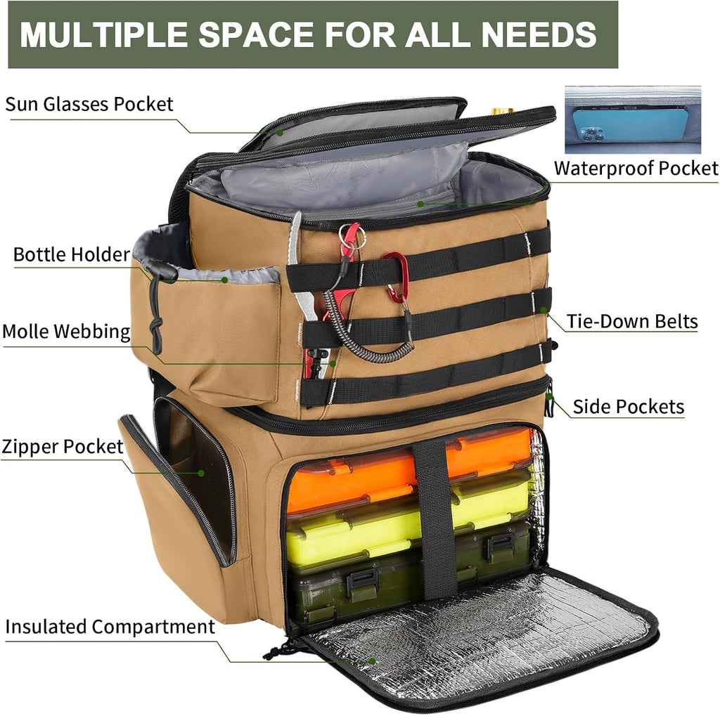 MATEIN Fishing Backpack, Tackle Storage Bag with Rod Holders & Cooler