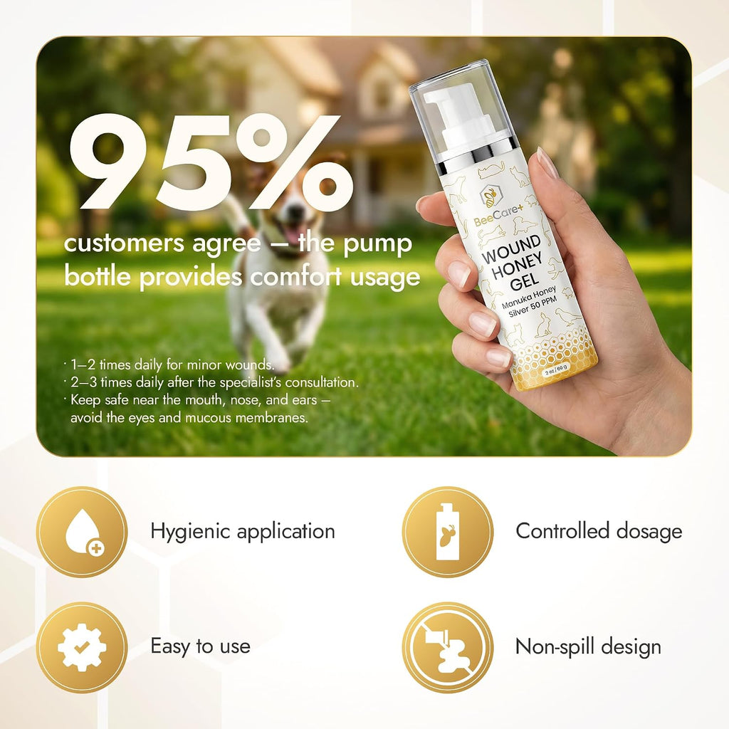 Manuka Honey Wound Gel for Hot Spot Treatment for Dogs and Cats – Helps with Irritations, Cuts, Rashes, Abrasions, and Scrapes – Colloidal Silver for Dogs 2 oz