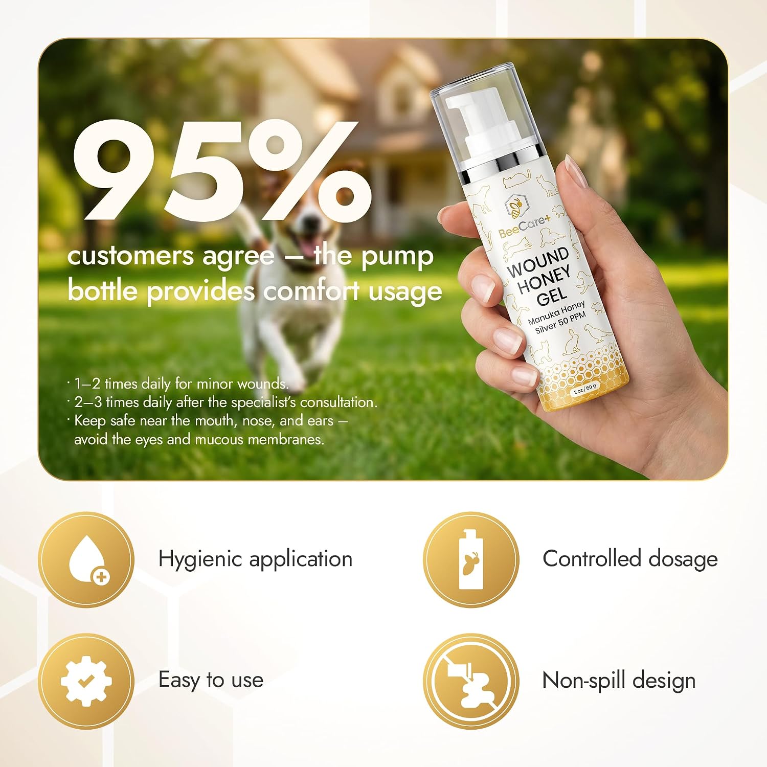 Manuka Honey Wound Gel for Hot Spot Treatment for Dogs and Cats – Helps with Irritations, Cuts, Rashes, Abrasions, and Scrapes – Colloidal Silver for Dogs 2 oz