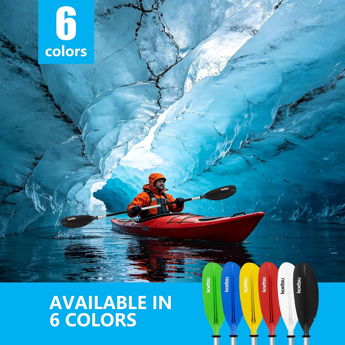 KOETSU Floatable Kayak PaddleAlloy Shaft Adjustable Lightweight Oar for Kayaking Canoeing Boating
