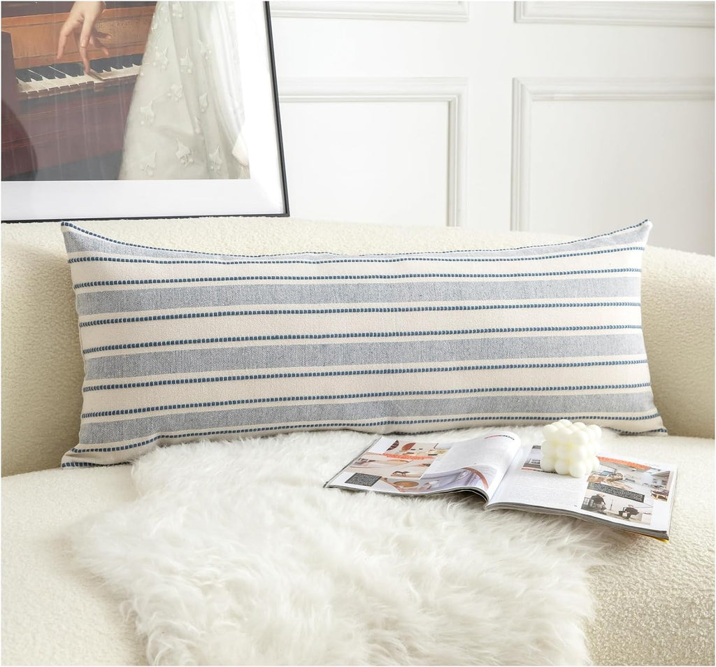 Cethom Decorative Boho Throw Pillow Covers, Farmhouse Textured Pillow Case, 18 x 18 Inch Set of 2, Chair Sofa Bedroom Living Room Home Decor Couch Cushion Case, Brown and Beige Striped