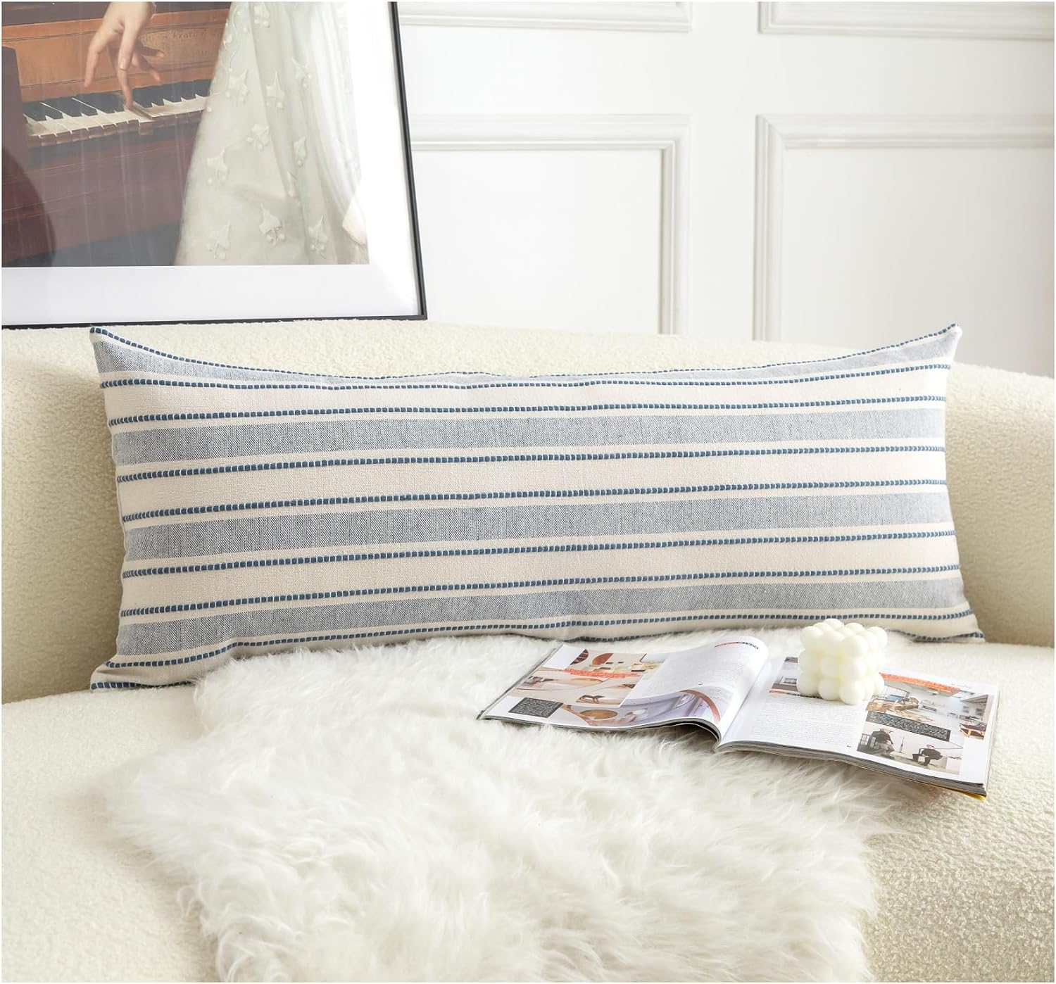 Cethom Decorative Boho Throw Pillow Covers, Farmhouse Textured Pillow Case, 18 x 18 Inch Set of 2, Chair Sofa Bedroom Living Room Home Decor Couch Cushion Case, Brown and Beige Striped