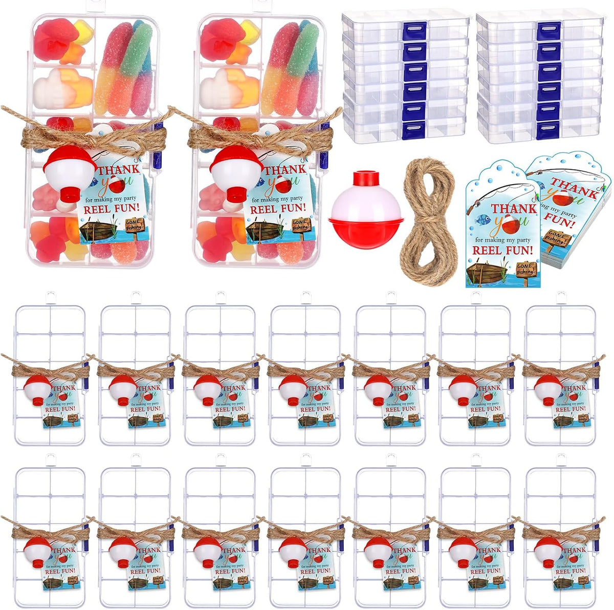 Wonderjune 24 Fishing Party Favors Tackle Boxes with Thank You Cards