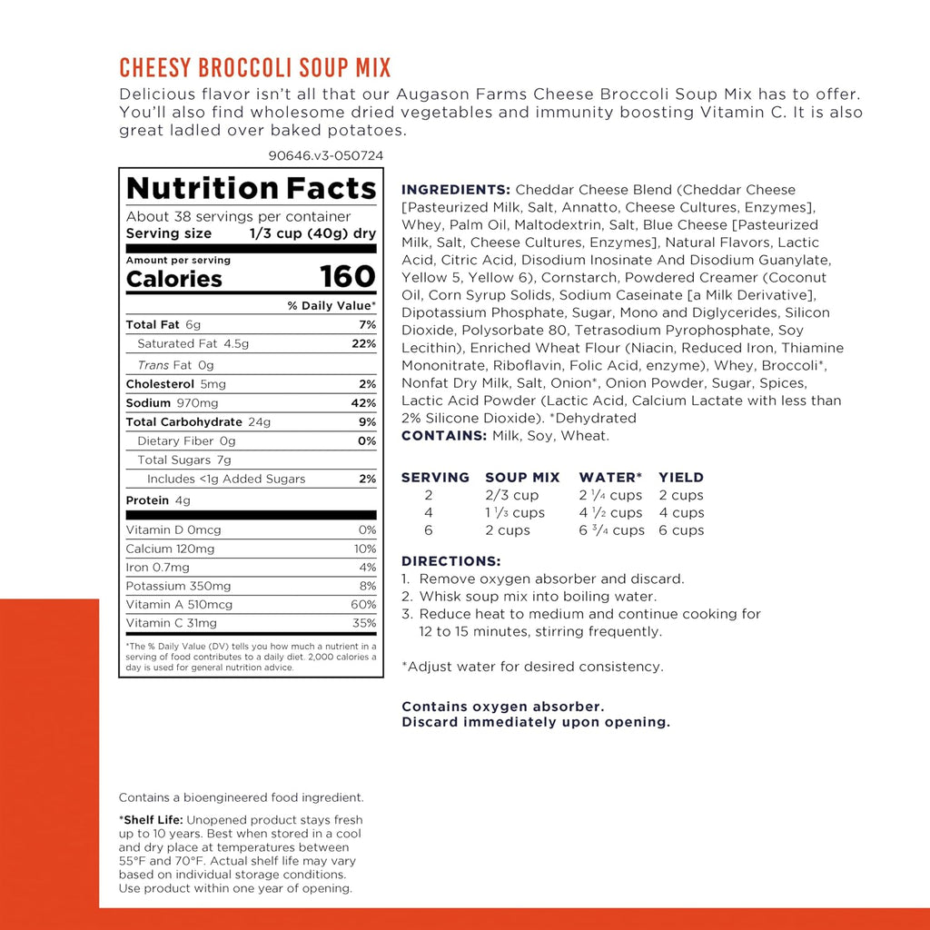 Augason Farms Cheesy Broccoli Soup Mix Emergency Food Supply, 38 Servings