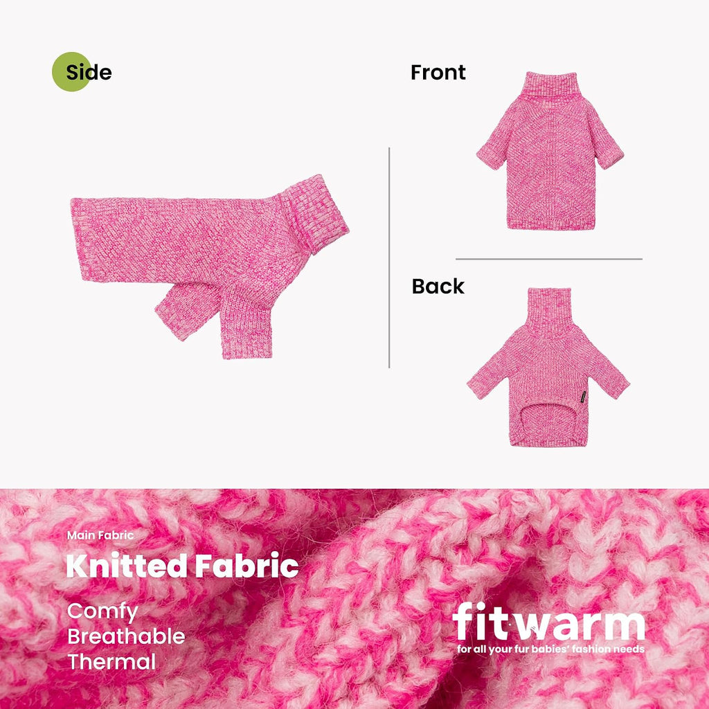 Fitwarm Knitted Turtleneck Dog Sweater, Cozy Dog Winter Clothes for Small Dogs Girl, Holiday Pet Outfit, Heather Pink, Medium
