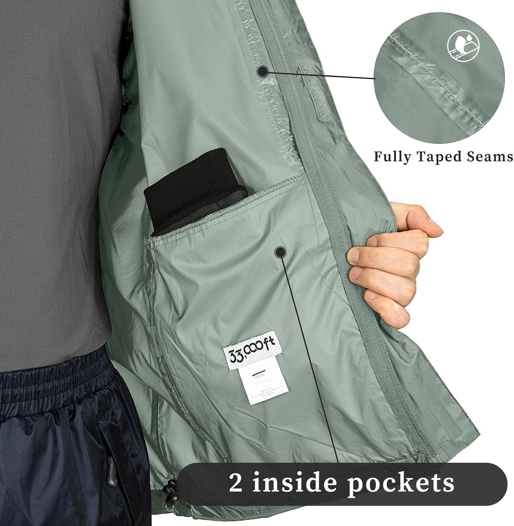 33,000ft Men's Packable Rain Jacket Lightweight Waterproof Golf Raincoat