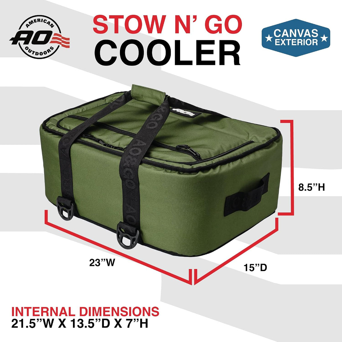 AO Coolers Stow-N-Go Canvas Soft-Sided Cooler, Low Profile and Leak Proof, Insulated for 24-Hour Cold