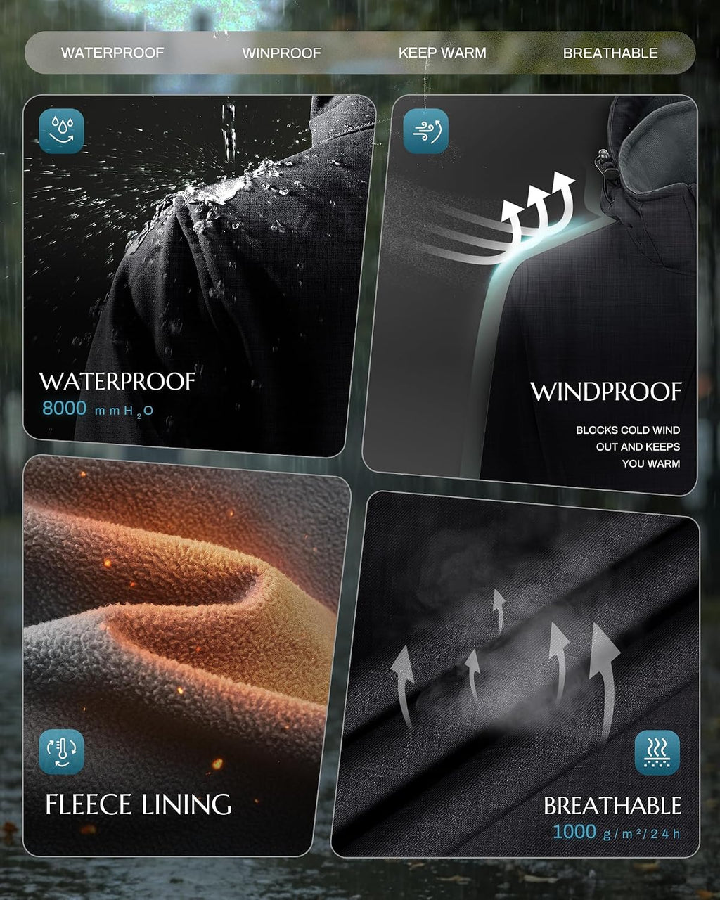 Outdoor Ventures Women's Fleece Lined Rain Jacket Waterproof Softshell Coat