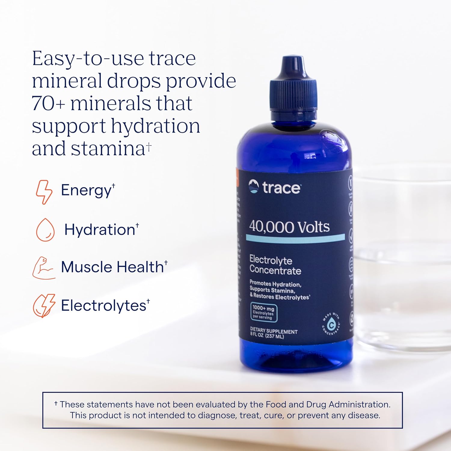 Trace Minerals 40,000 Volts Electrolyte Drops, 3-Pack, 8 fl oz, 144 Serv