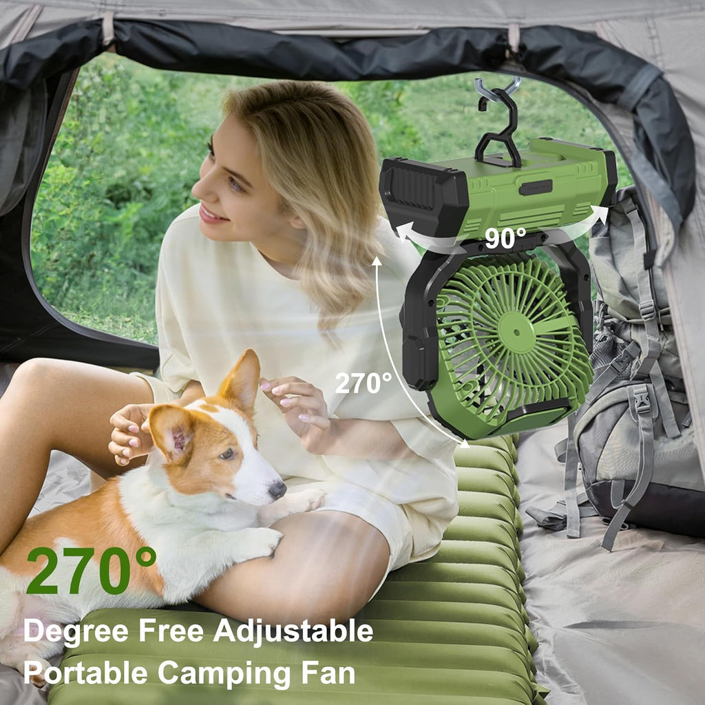 Honesorn 20000mAh Battery Powered Fan with LED Light & Remote, Green