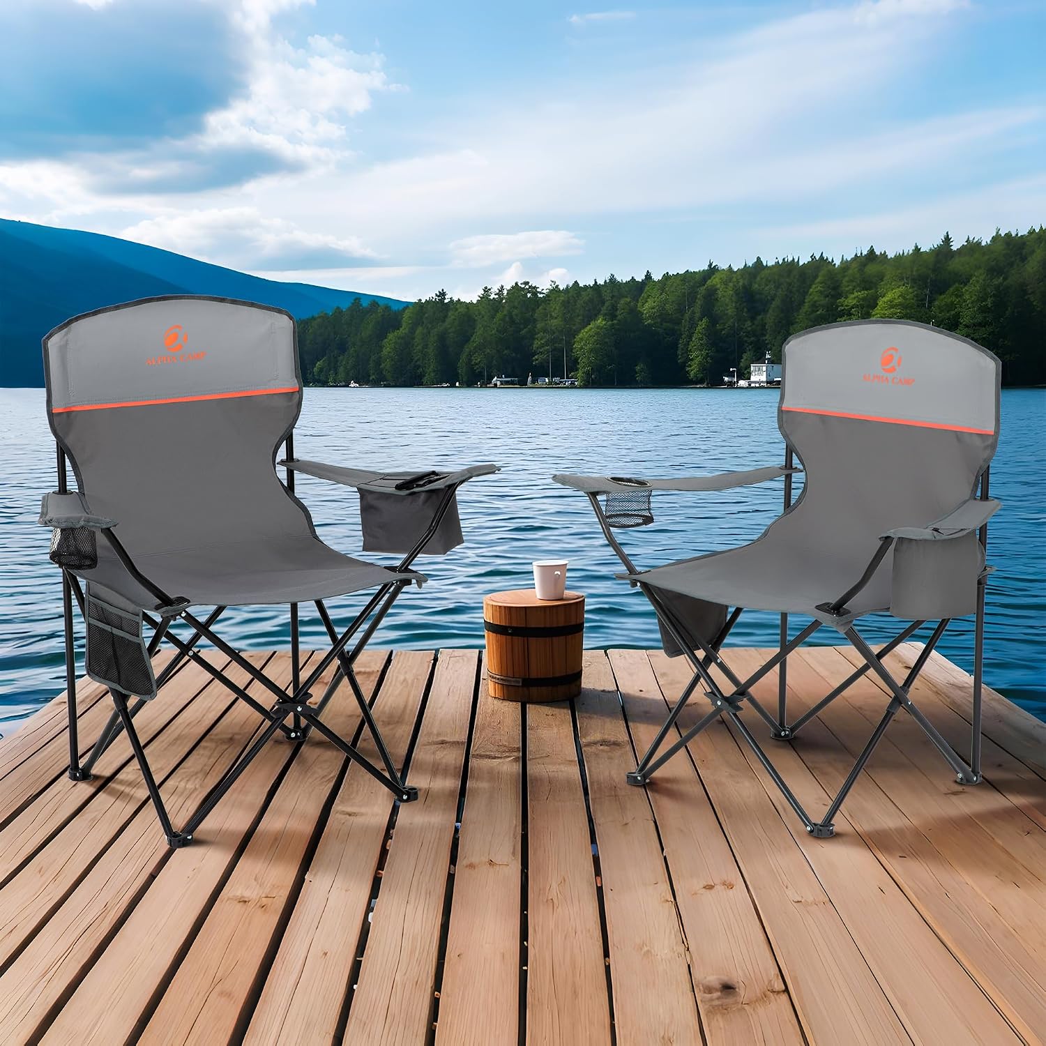 ALPHA CAMP 2-Pack Folding Camping Chair with Cooler Bag & Lumbar Support