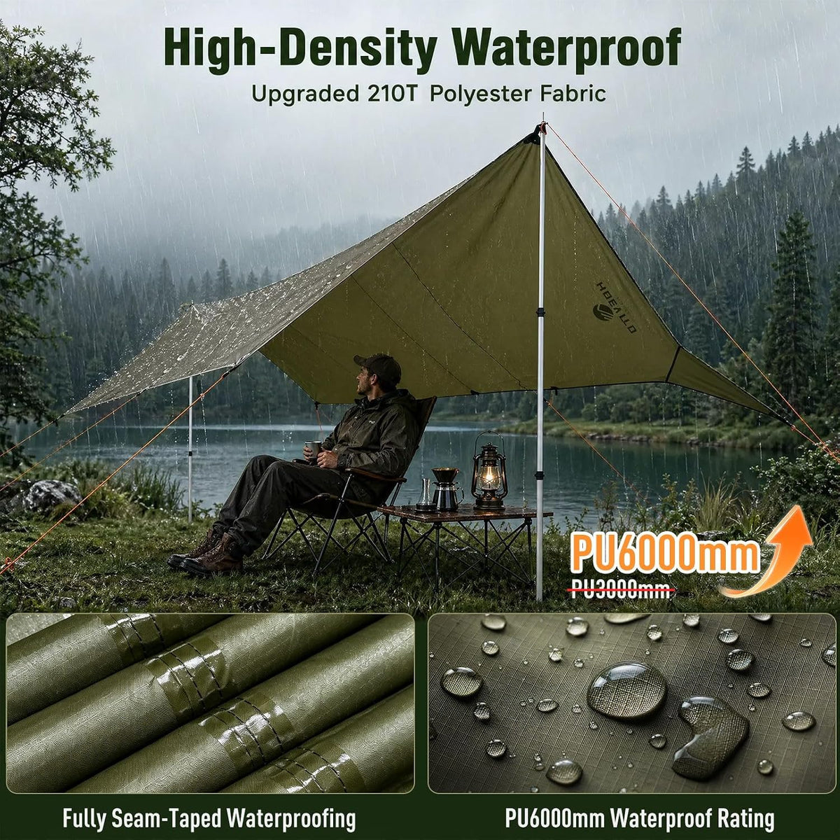 17x10 FT Large Camping Tarp Waterproof, Lightweight PU6000mm Rain Fly, UPF 100+ Sun Protection Camping Canopy & Tent Cover for Outdoor Camping, Picnic, Backpacking & Hammock (Note: Poles Not Included)